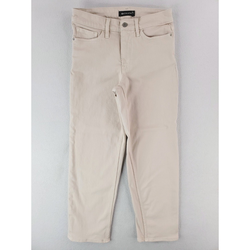 Athleta Jeans Womens 4 Cream Flex Straight‎ Crop Stretch Denim Pants Mid Rise